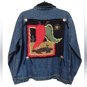 Vintage 90's Southwestern Beaded Chili Pepper Denim Jacket Ultimate PA Medium